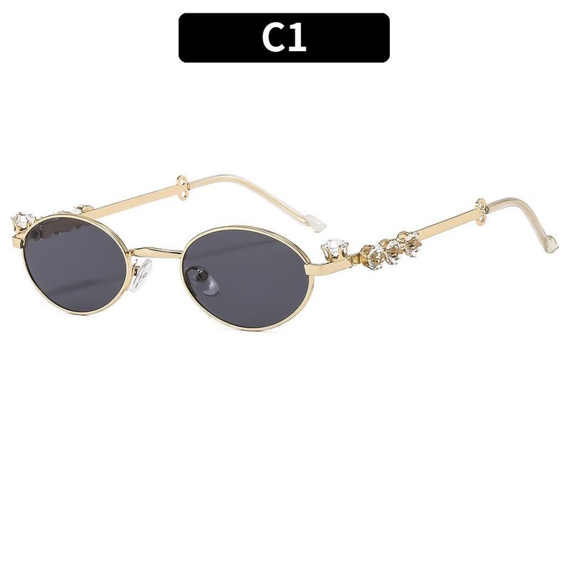 Women Fashion Metal Oval Diamond Sunglasses