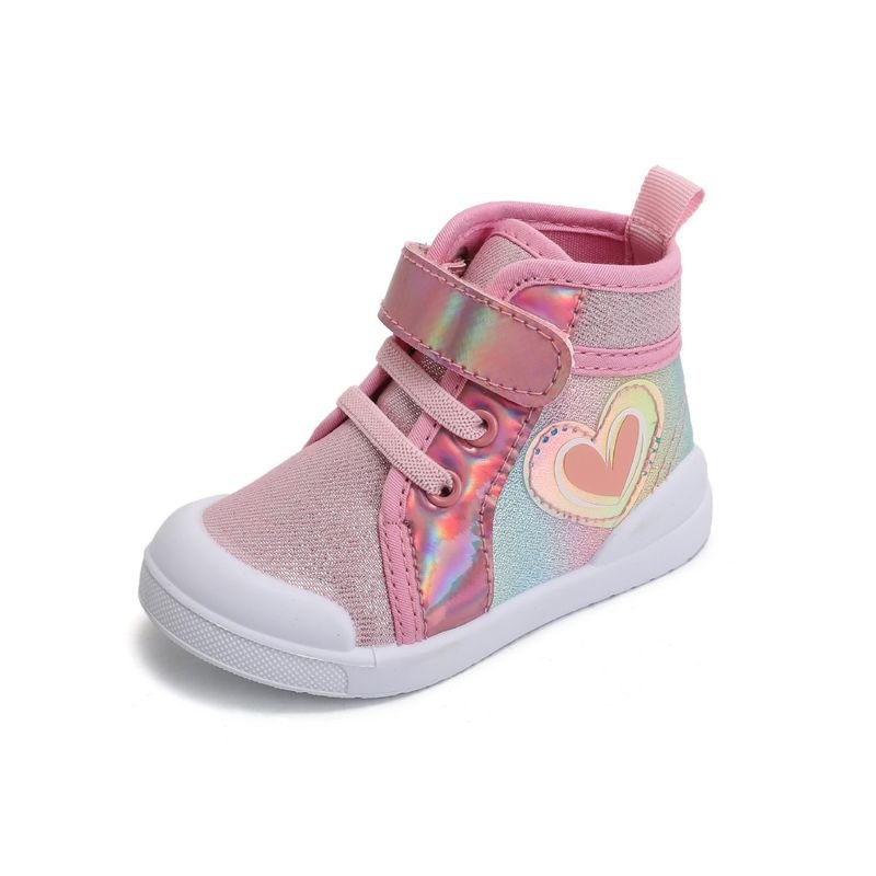 Kids Girls Casual Cute Sweet Heart Shaped Pattern Velcro Lace-Up Flat Canvas Sneakers