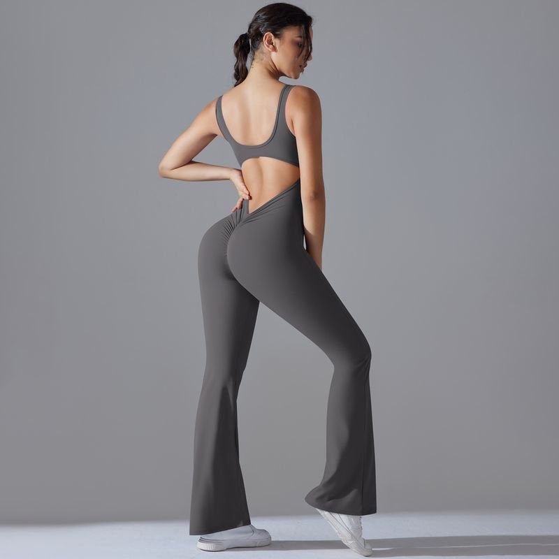 Women Simple Solid Color Backless Hip Exercise Fitness Yoga Jumpsuits