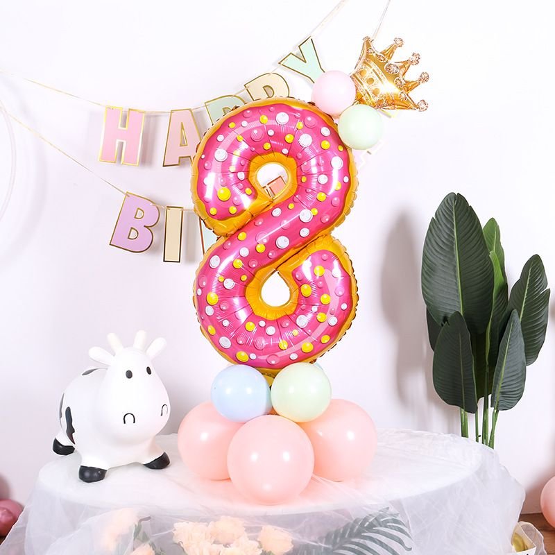 32 Inch Candy Donut Digital Balloon Baby Birthday Decoration Aluminum Film Balloon