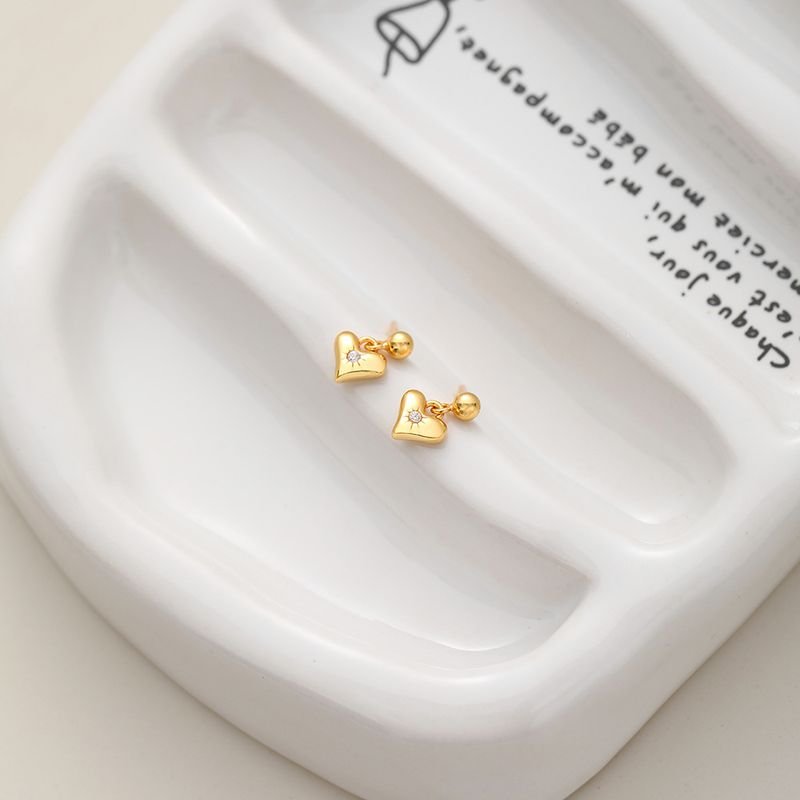 Women Simple Sterling Silver Heart Stud Earrings