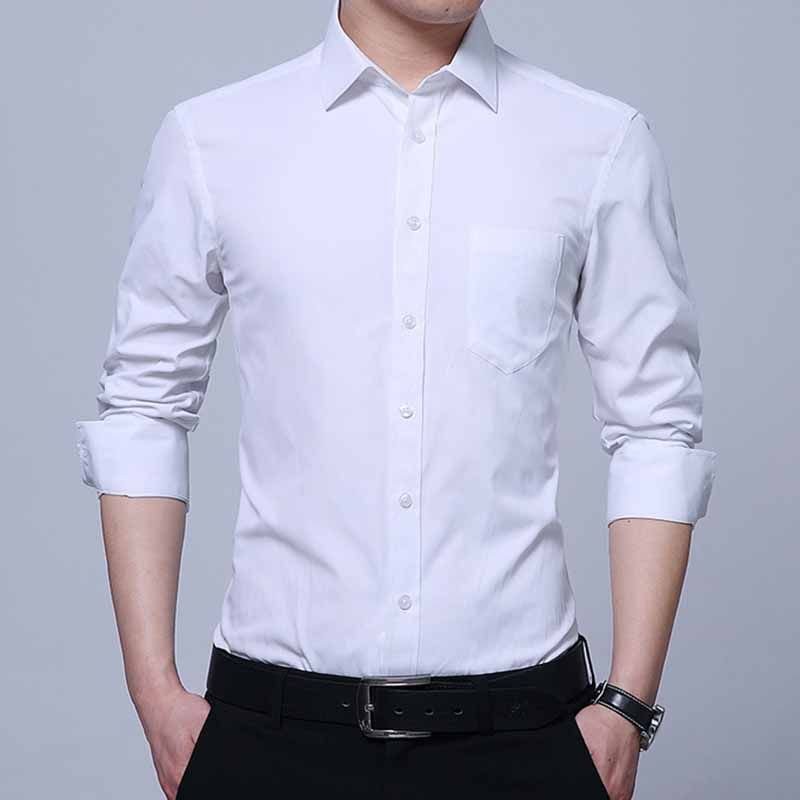 Men Fashion Casual Business Basic Solid Color Plus Size Long Sleeve Lapel Shirt