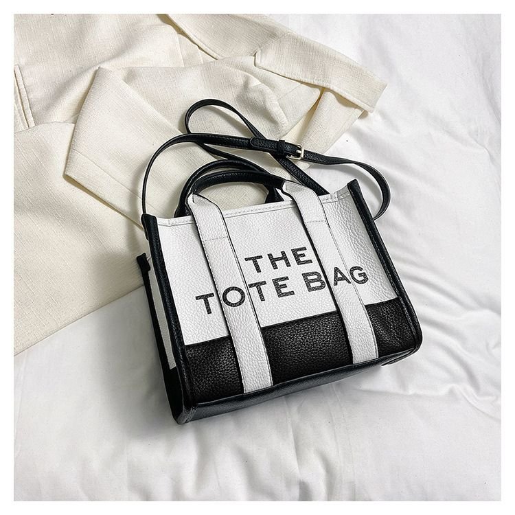 Fashion Stitching Contrast Letter Print Tote Bag