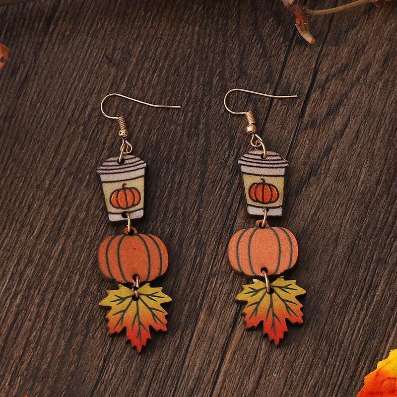 Autumn Thanksgiving Pumpkin Maple Coffee Cup Earrings