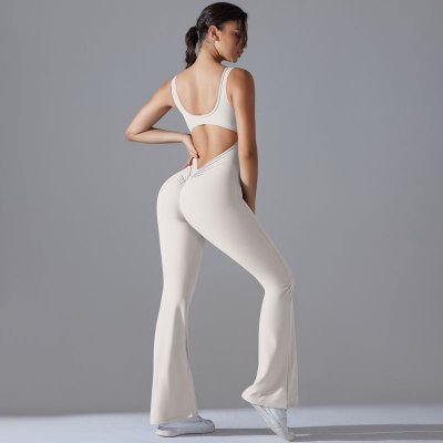 Women Simple Solid Color Backless Hip Exercise Fitness Yoga Jumpsuits