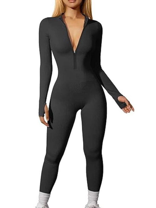 Women Fashion Casual Long Sleeve Thread Zipper Tight Sport Yoga Jumpsuits