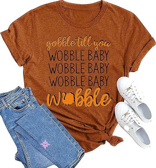 Thanksgiving Women Fashion Letter Turkey Print Round Neck Short Sleeve T-Shirt