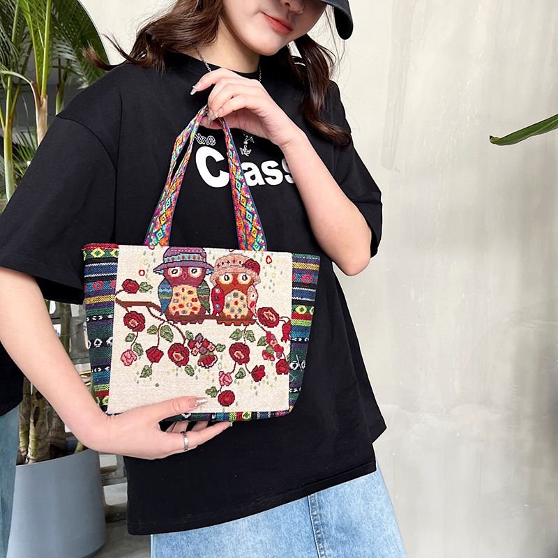 Women Fashion Ethnic Embroidered Canvas Tote Bag