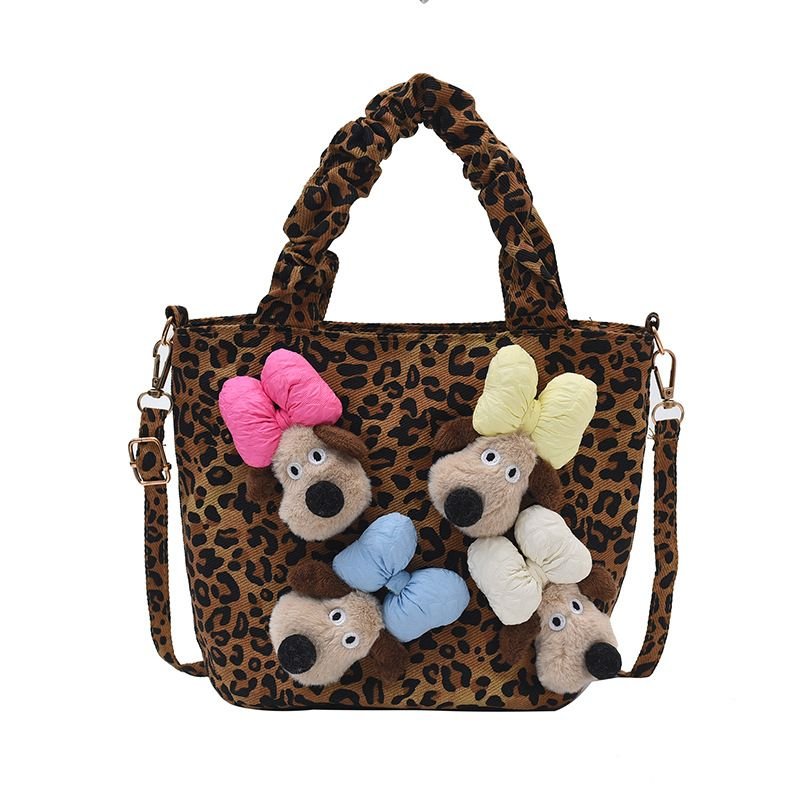 Kids Girls Casual Cute Cartoon Dolls Leopard Handle Crossbody Bag