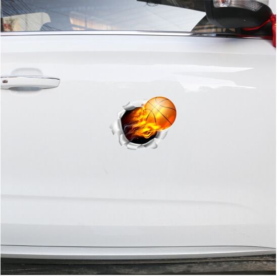 Creative 3D Stereo Animation Basketball Fire Simulation Cover Scratches Car Stickers