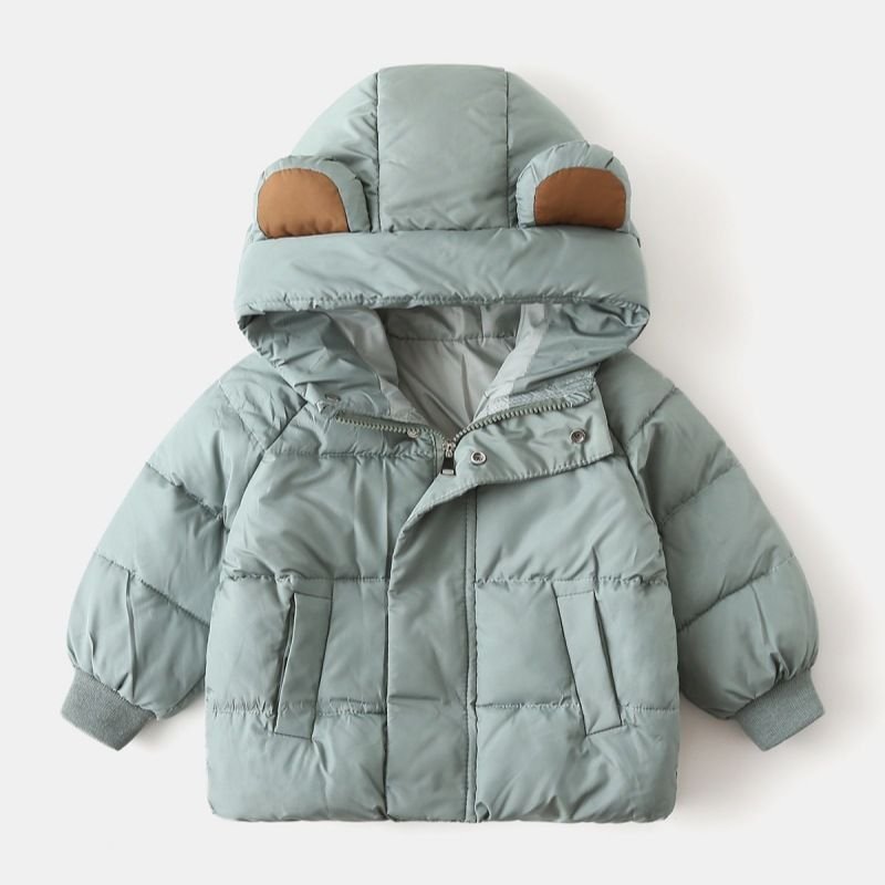 Kids Unisex Winter Casual Cute Solid Color Long Sleeve Hooded Padded Coat