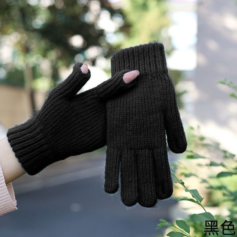 Autumn And Winter Women Fashion Warm Fleece-Lined Exposed Finger Touch Screen Gloves