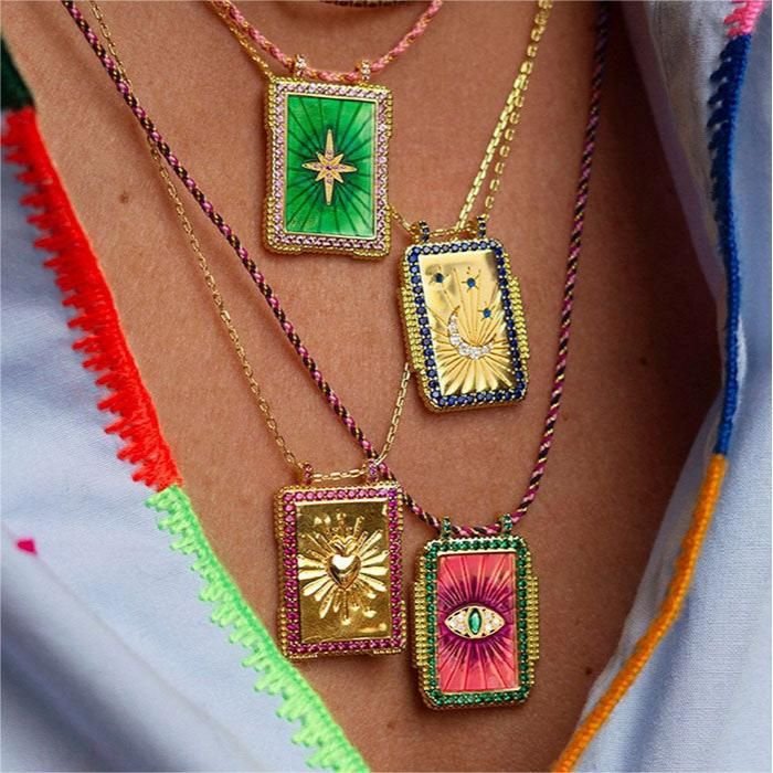 Bohemian Style Women Sun Moon Evil Eye Pendant Necklace