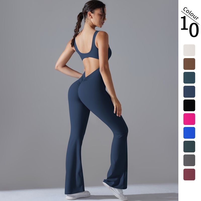 Women Simple Solid Color Backless Hip Exercise Fitness Yoga Jumpsuits