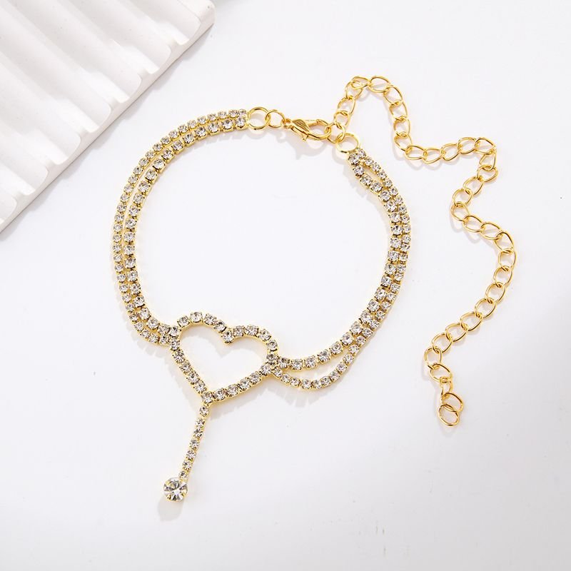 Women Fashion Multi-Layer Heart-Shaped Rhinestone Anklet