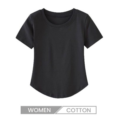 Women Basic U Neck Short-Sleeved Summer Cotton Stretch Slim-Fit T-Shirt Custom