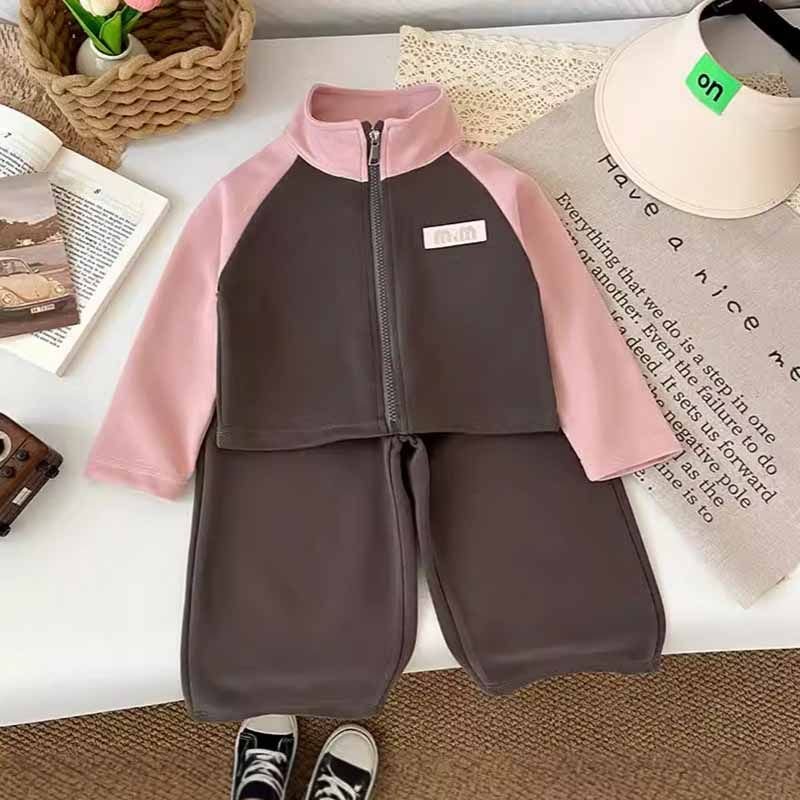 Kids Toddler Boys Girls Spring Autumn Casual Sport Color Matching Long Sleeve Coat Trousers Sets