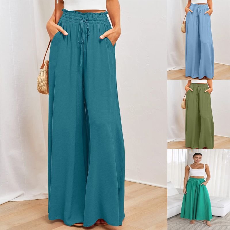 Summer Women Casual Loose Drawstring Wide Leg Pants