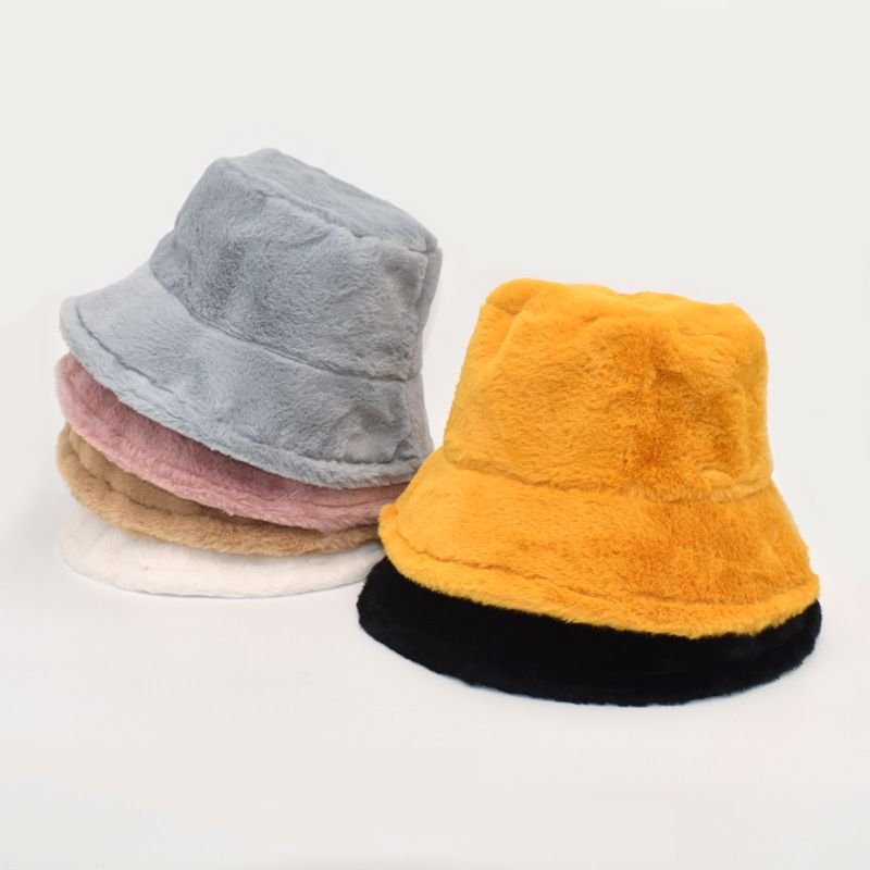 Autumn And Winter Solid Color Plush Warm Bucket Hat