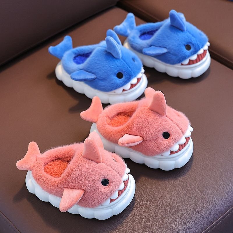 Kids Unisex Winter Cute Shark Thick-Soled Plug House Slippers