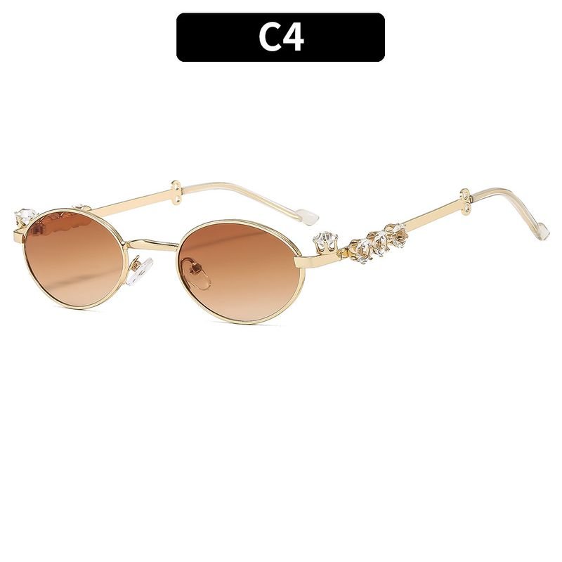 Women Fashion Metal Oval Diamond Sunglasses