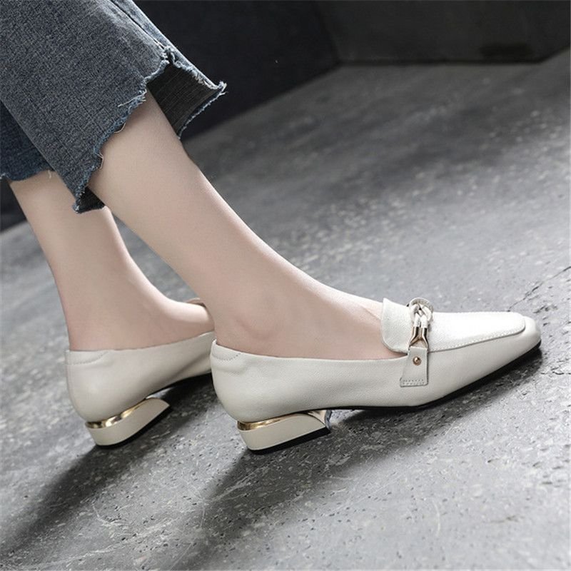 Size:4.5-12 Women Fashion Leather Mid Heel Loafers