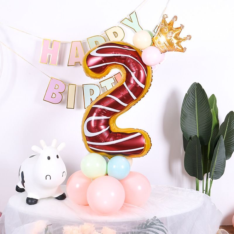 32 Inch Candy Donut Digital Balloon Baby Birthday Decoration Aluminum Film Balloon