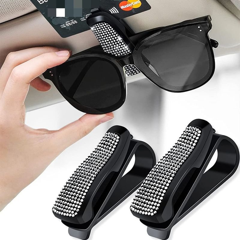 Rhinestone-Encrusted Car Holder Multi-Function Car Ticket Holder Glasses Frame