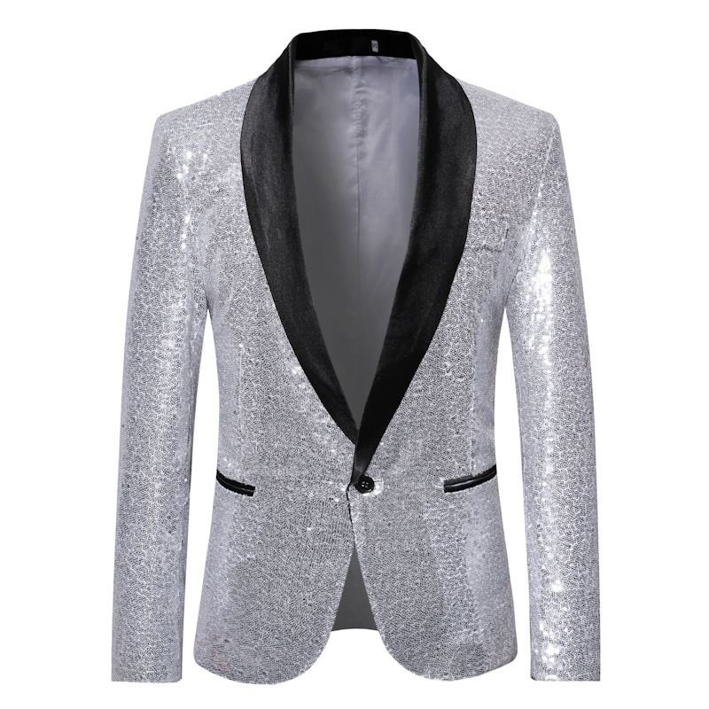 Men Fashion Casual Party Sequins Long Sleeve V Neck Suit Coat