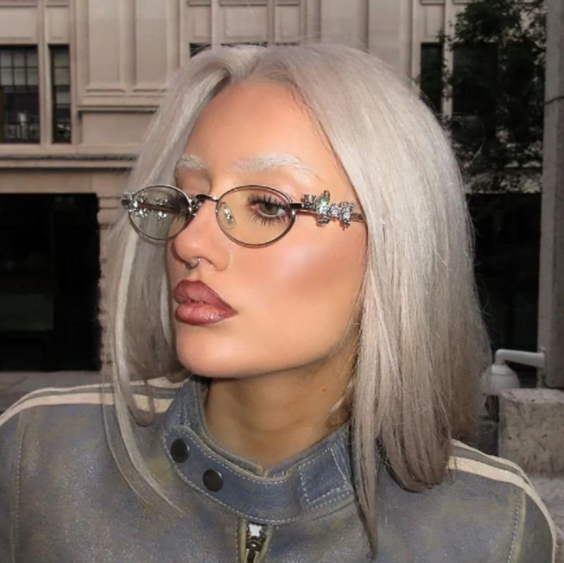 Women Fashion Metal Oval Diamond Sunglasses