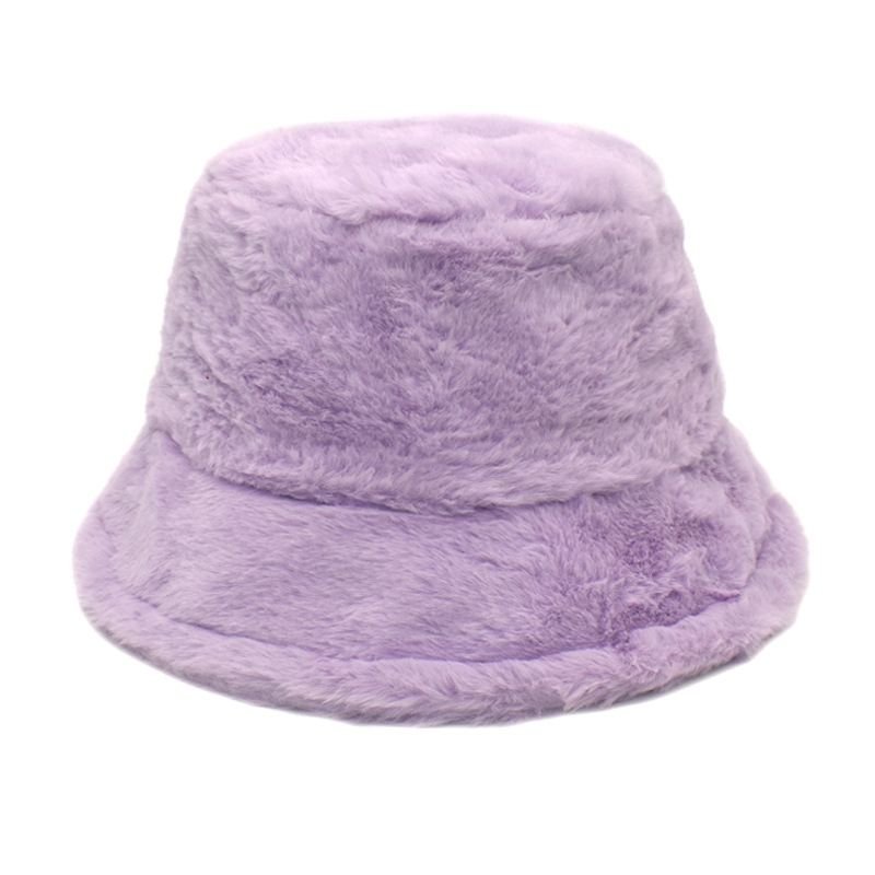 Autumn And Winter Solid Color Plush Warm Bucket Hat