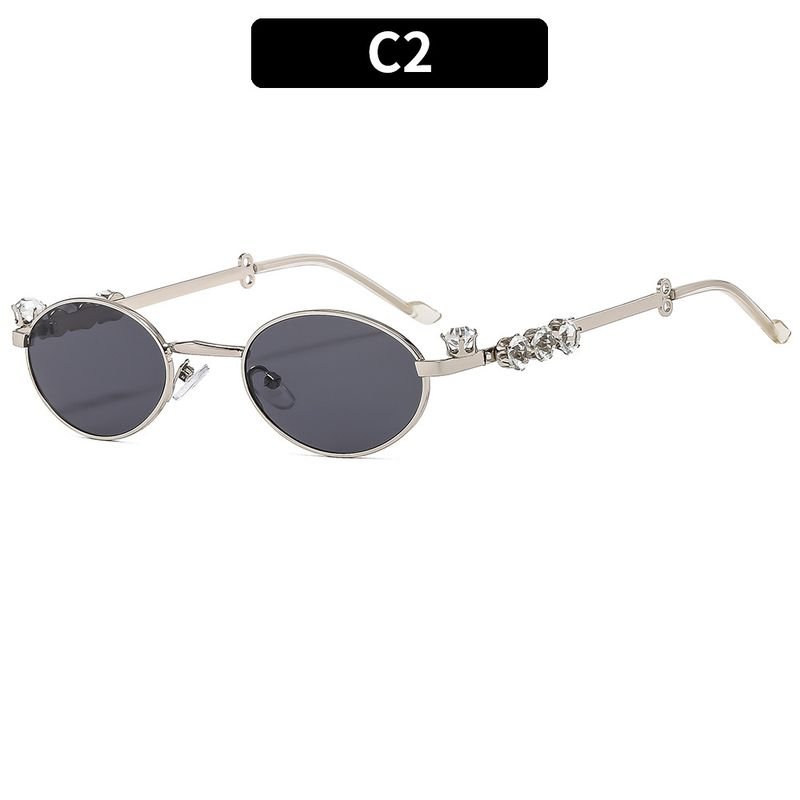 Women Fashion Metal Oval Diamond Sunglasses