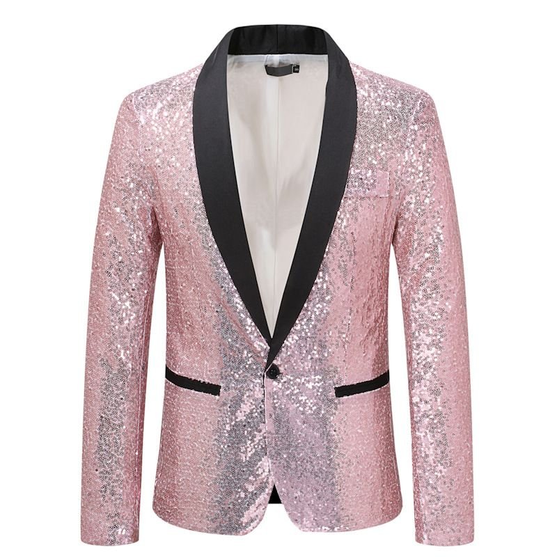 Men Fashion Casual Party Sequins Long Sleeve V Neck Suit Coat