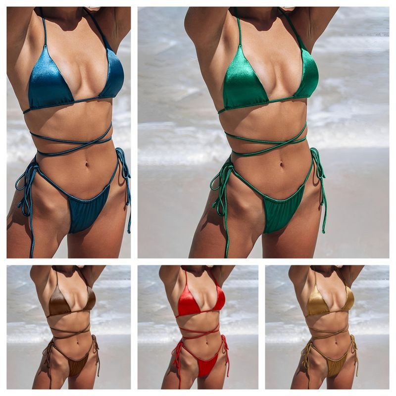 Summer Women Fashion Sexy Triangle Strap Bikini Swimsuit Set