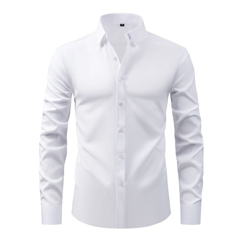 Men Fashion Casual Business Basic Solid Color Long Sleeve Lapel Shirt