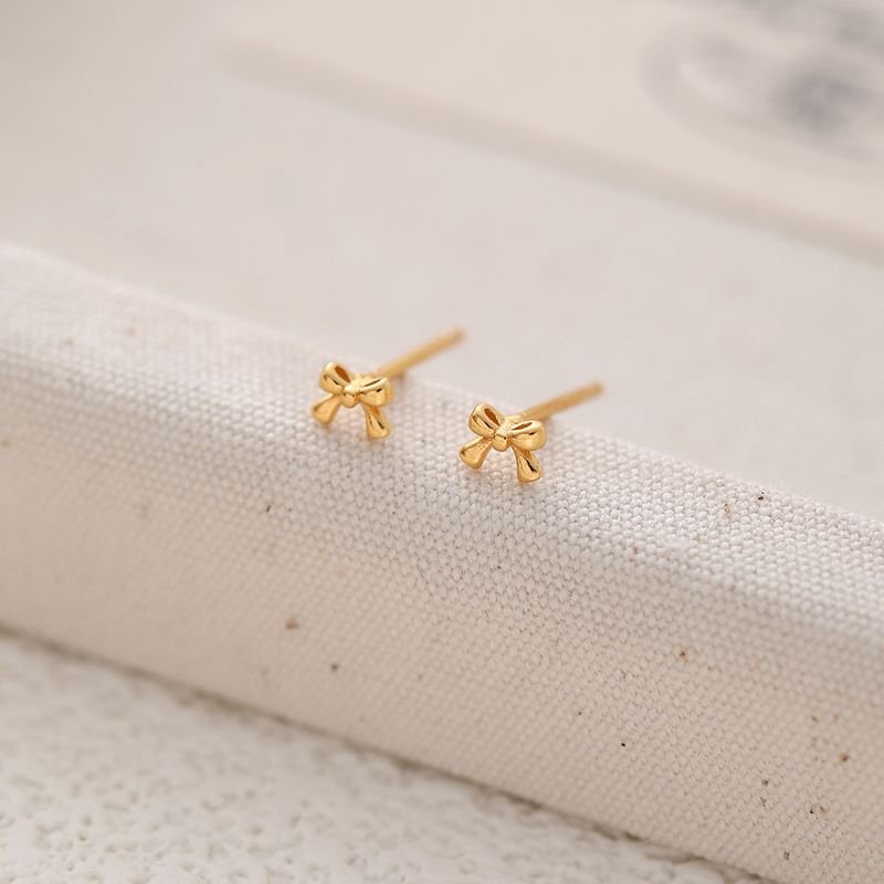 Women Fashion Simple Sterling Silver Bow Earrings