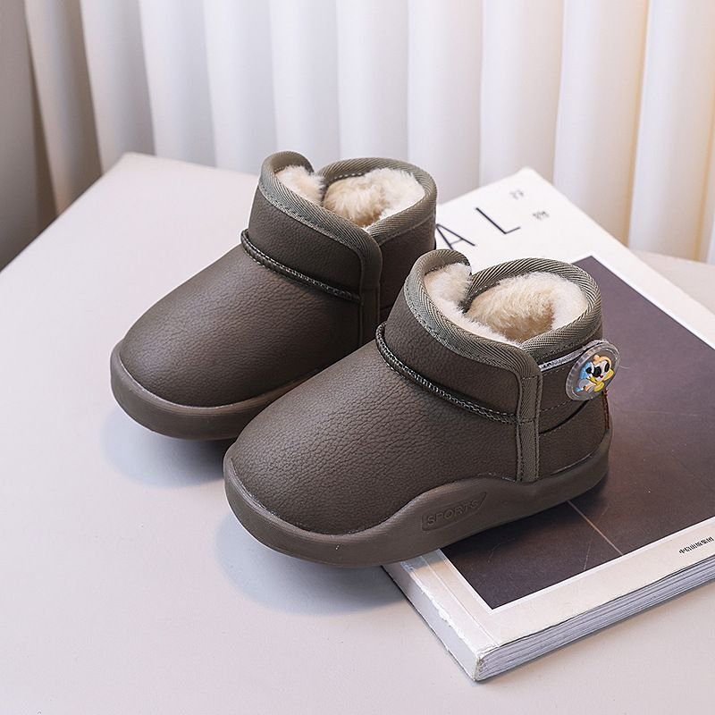 Kids Unisex Casual Cute Solid Color Fleece Velcro Slip On Snow Boots