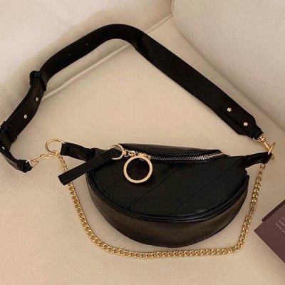 Women Fashion Solid Color Metal Chain Decorative Chest Bag