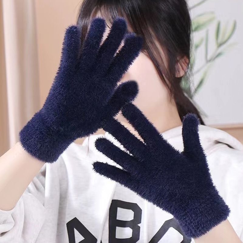 Autumn And Winter Women Fashion Solid Color Warm Plush Riding Gloves