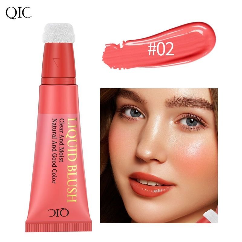 Qic Liquid Blush Cream Lip And Cheek Dual-Purpose Sponge Head Moisturizing And Easy To Push Away Blush Makeup