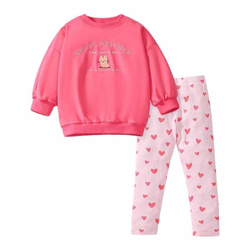 Kids Toddler Girls Spring Autumn Casual Cute Alphabet Embroidery Long Sleeve Sweatshirts Pants Sets