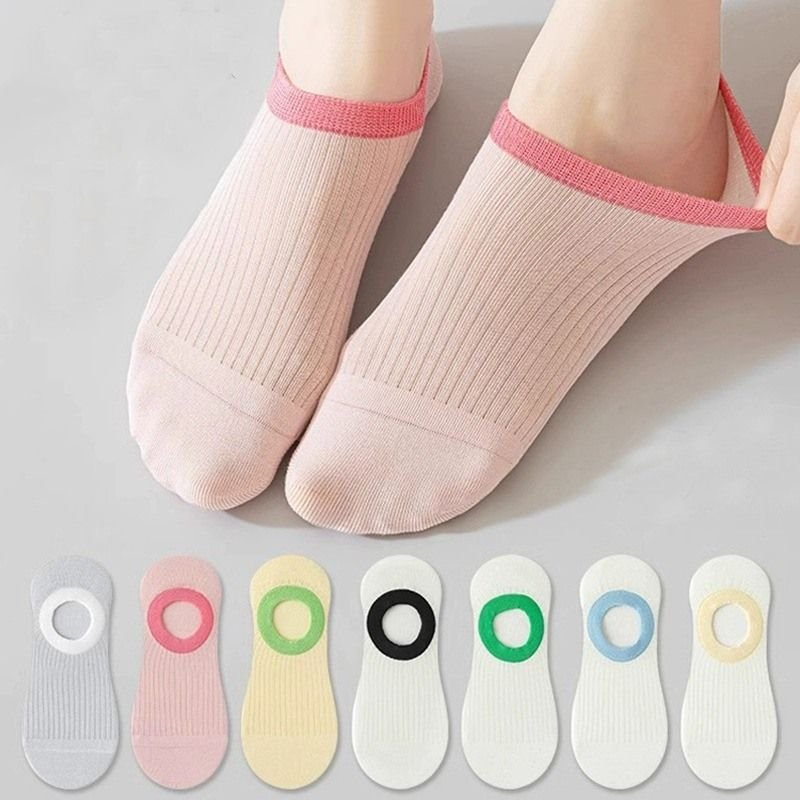 Women Combed Cotton Boat Socks Non-Slip Summer Thin Color-Blocking No-Show Socks Custom