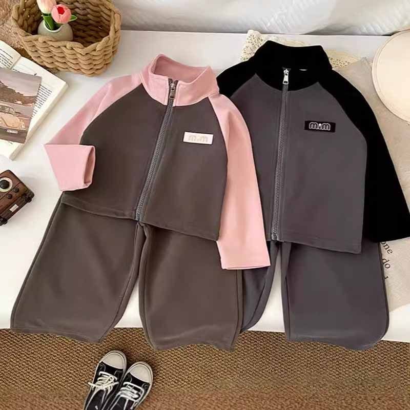 Kids Toddler Boys Girls Spring Autumn Casual Sport Color Matching Long Sleeve Coat Trousers Sets