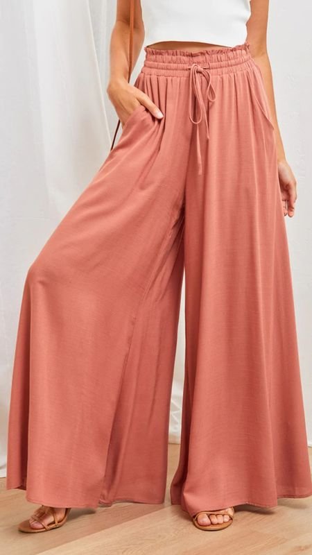 Summer Women Casual Loose Drawstring Wide Leg Pants