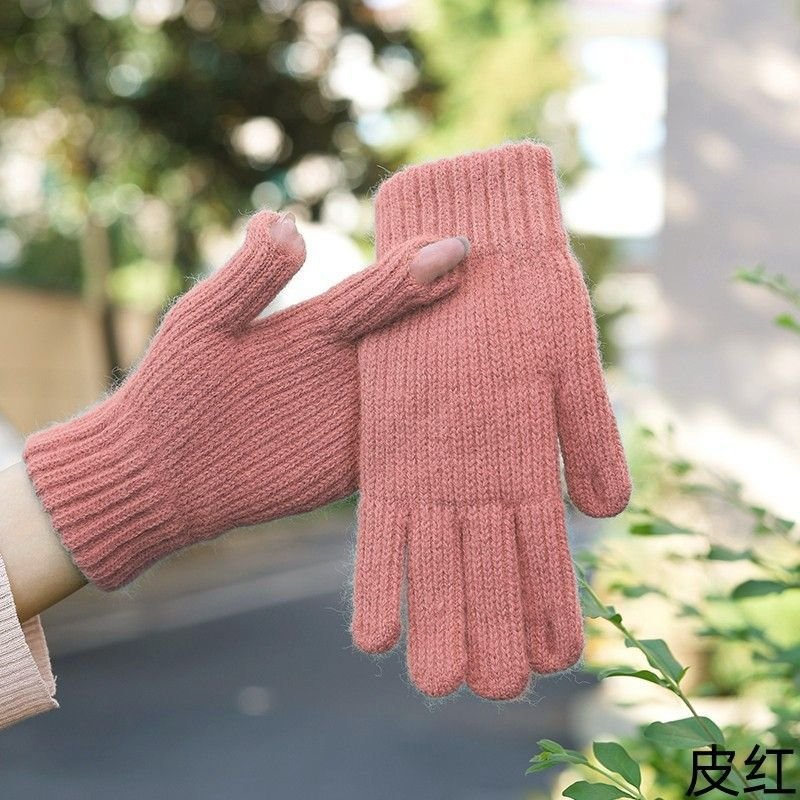 Autumn And Winter Women Fashion Warm Fleece-Lined Exposed Finger Touch Screen Gloves