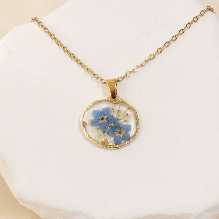 Summer Women Fashion Multicolor Dried Flower Hand Drop Glue Pendant Necklace 6-Bag