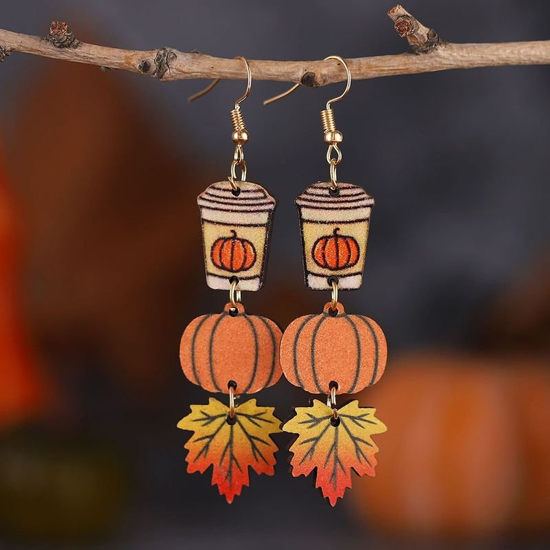 Autumn Thanksgiving Pumpkin Maple Coffee Cup Earrings