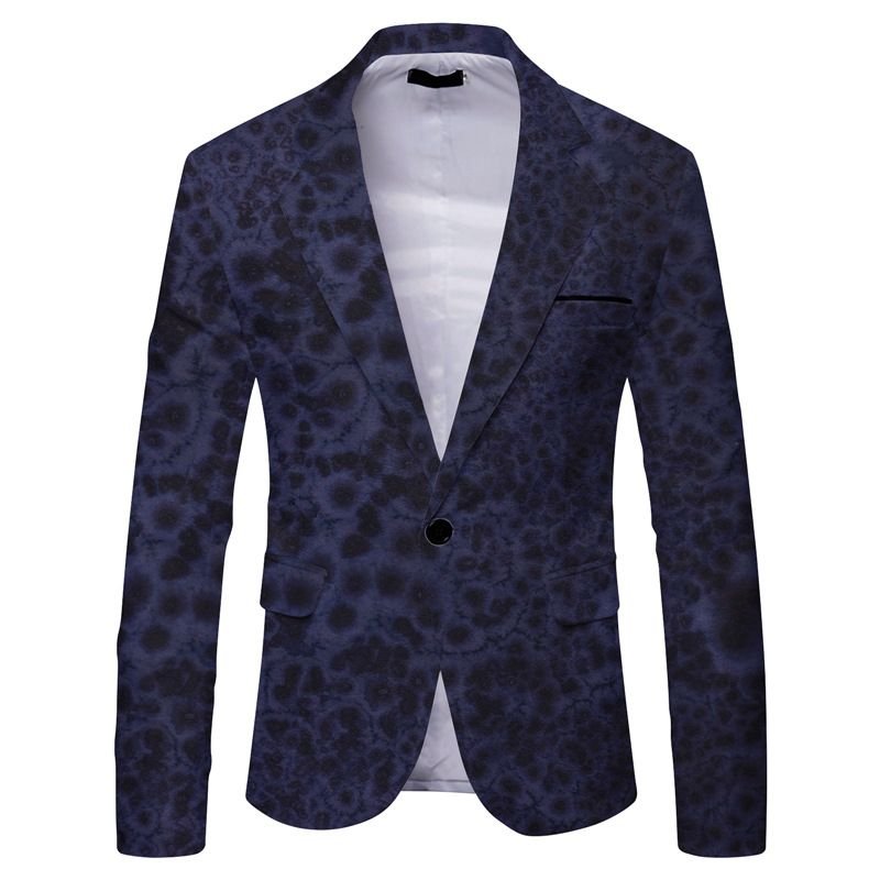 Men Spring Autumn Fashion Casual Party Tiny Flower Stripe Print Long Sleeve Lapel Suit Coat