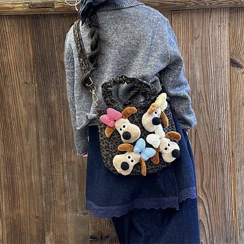 Kids Girls Casual Cute Cartoon Dolls Leopard Handle Crossbody Bag