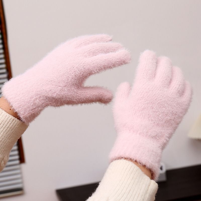 Autumn And Winter Women Fashion Solid Color Warm Plush Riding Gloves